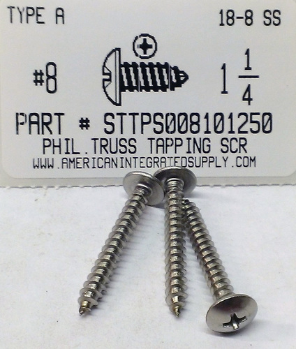 #8X1-1/4 TRUSS HEAD PHILLIPS TAPPING SCREW A 18-8 STAINLESS STEEL