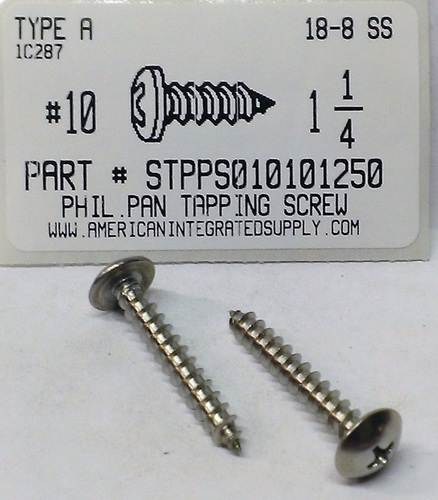 #10X1-1/4 TRUSS HEAD PHILLIPS TAPPING SCREW A 18-8 STAINLESS STEEL