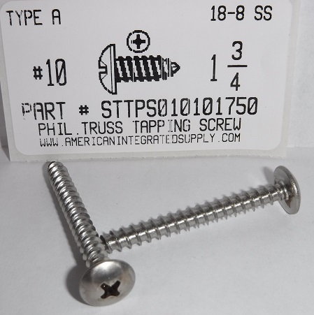 #10X1-3/4 TRUSS HEAD PHILLIPS TAPPING SCREW A 18-8 STAINLESS STEEL