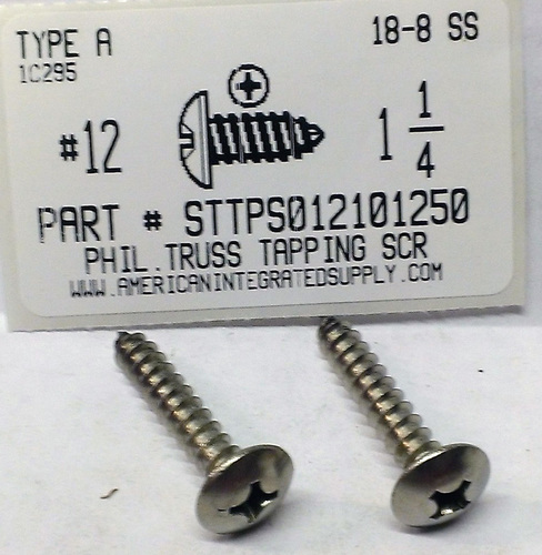 #12X1-1/4 TRUSS HEAD PHILLIPS TAPPING SCREW A 18-8 STAINLESS STEEL