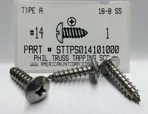 #14X1 TRUSS HEAD PHILLIPS TAPPING SCREW A 18-8 STAINLESS STEEL