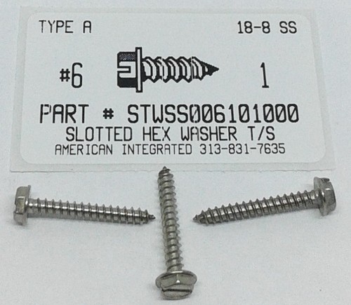 #6X1 HEX WASHER HEAD SLOTTED TAPPING SCREW A 18-8 STAINLESS STEEL