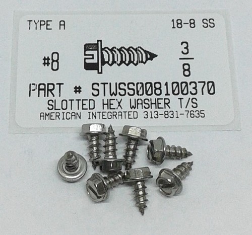 #8X3/8 HEX WASHER HEAD SLOTTED TAPPING SCREW A 18-8 STAINLESS STEEL