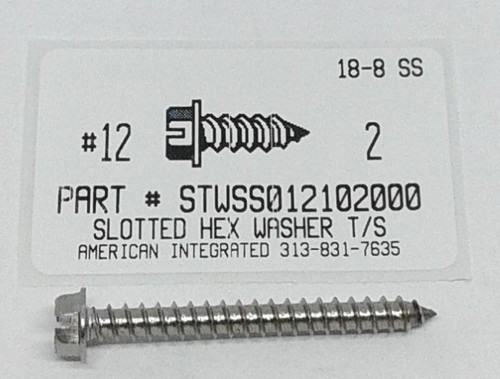 #12X2 HEX WASHER HEAD SLOTTED TAPPING SCREW A 18-8 STAINLESS STEEL