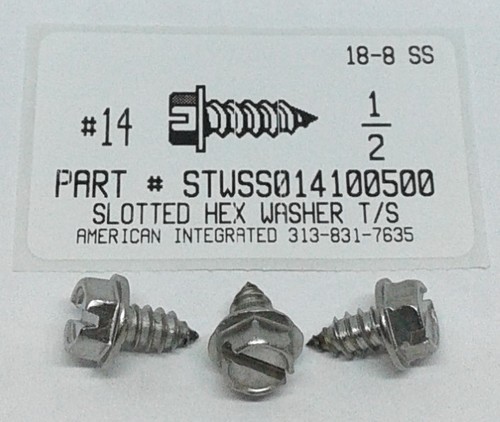 #14X1/2 HEX WASHER HEAD SLOTTED TAPPING SCREW A 18-8 STAINLESS STEEL