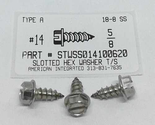 #14X5/8 HEX WASHER HEAD SLOTTED TAPPING SCREW A 18-8 STAINLESS STEEL