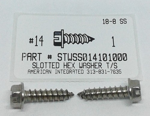 #14X1 HEX WASHER HEAD SLOTTED TAPPING SCREW A 18-8 STAINLESS STEEL