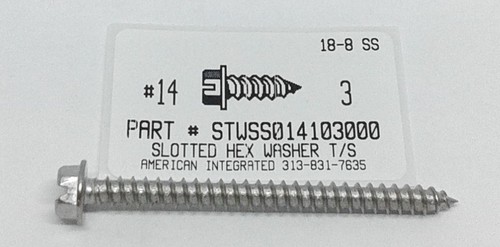 #14X3 HEX WASHER HEAD SLOTTED TAPPING SCREW A 18-8 STAINLESS STEEL