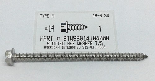 #14X4 HEX WASHER HEAD SLOTTED TAPPING SCREW A 18-8 STAINLESS STEEL