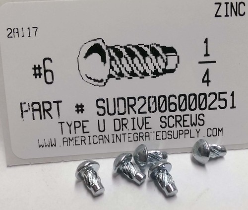 #6X1/4 ROUND HEAD U-DRIVE SCREW STEEL ZINC PLATED USE #31 DRILL REC. HOLE .120"