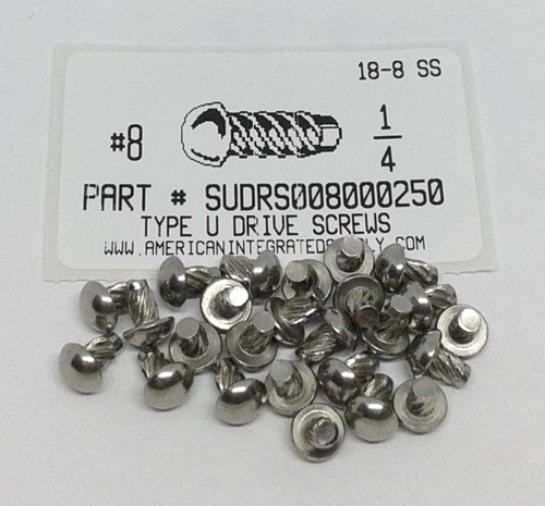 #8X1/4 ROUND HEAD U-DRIVE SCREW 18-8 STAINLESS STEEL USE #27 DRILL REC. HOLE .144"