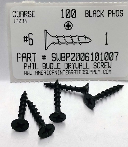 #6X1 BUGLE HEAD PHILLIPS COARSE DRYWALL SCREW STEEL PHOSPHATE