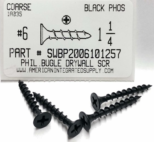 #6X1-1/4 BUGLE HEAD PHILLIPS COARSE DRYWALL SCREW STEEL PHOSPHATE