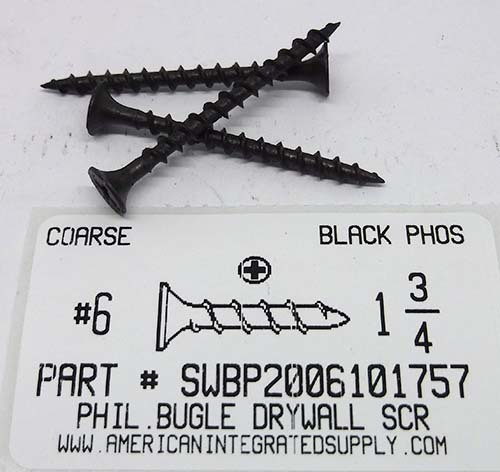 #6X1-3/4 BUGLE HEAD PHILLIPS COARSE DRYWALL SCREW STEEL PHOSPHATE