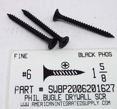 #6X1-5/8 BUGLE HEAD PHILLIPS DRYWALL SCREW FINE THREAD STEEL PHOSPHATE