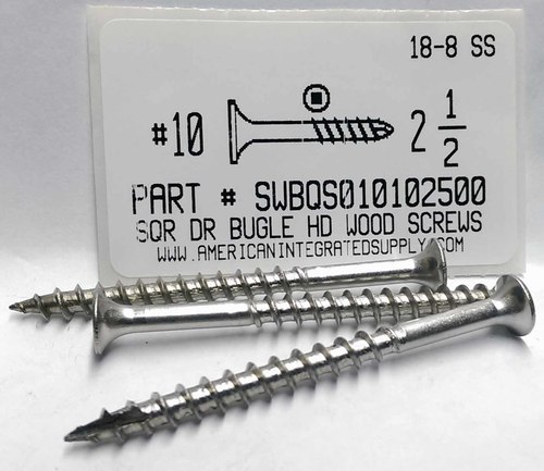 #10X2-1/2 BUGLE HEAD SQUARE DRIVE DECK SCREW 18-8 STAINLESS STEEL