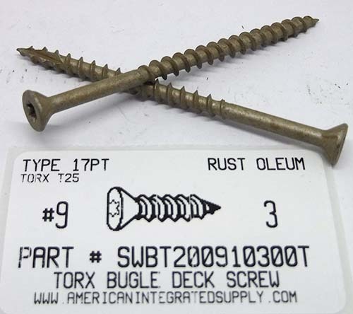 #9X3 BUGLE HEAD T25 DRIVE DECK SCREW T17 POINT STEEL TAN