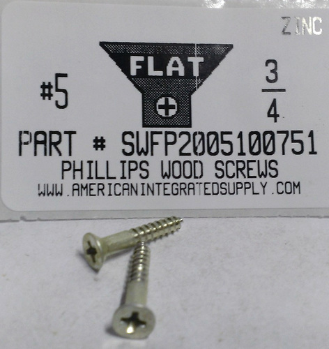 #5X3/4 FLAT HEAD PHILLIPS WOOD SCREW STEEL ZINC PLATED