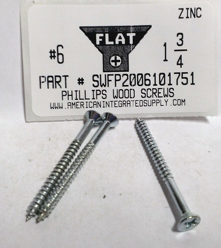 #6X1-3/4 FLAT HEAD PHILLIPS WOOD SCREW STEEL ZINC PLATED