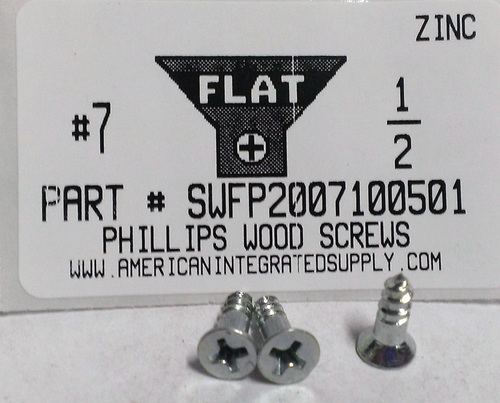 #7X1/2 FLAT HEAD PHILLIPS WOOD SCREW STEEL ZINC PLATED