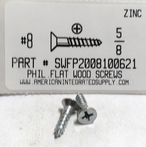 #8X5/8 FLAT HEAD PHILLIPS WOOD SCREW STEEL ZINC PLATED