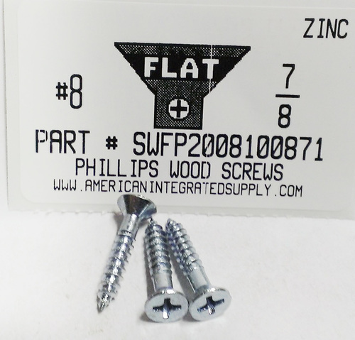 #8X7/8 FLAT HEAD PHILLIPS WOOD SCREW STEEL ZINC PLATED