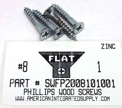 #8X1 FLAT HEAD PHILLIPS WOOD SCREW STEEL ZINC PLATED