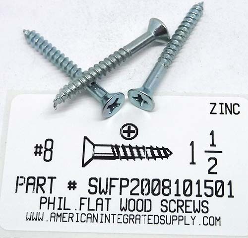 #8X1-1/2 FLAT HEAD PHILLIPS WOOD SCREW STEEL ZINC PLATED