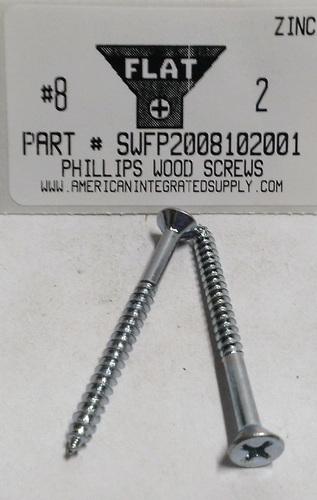 #8X2 FLAT HEAD PHILLIPS WOOD SCREW STEEL ZINC PLATED