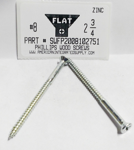 #8X2-3/4 FLAT HEAD PHILLIPS WOOD SCREW STEEL ZINC PLATED