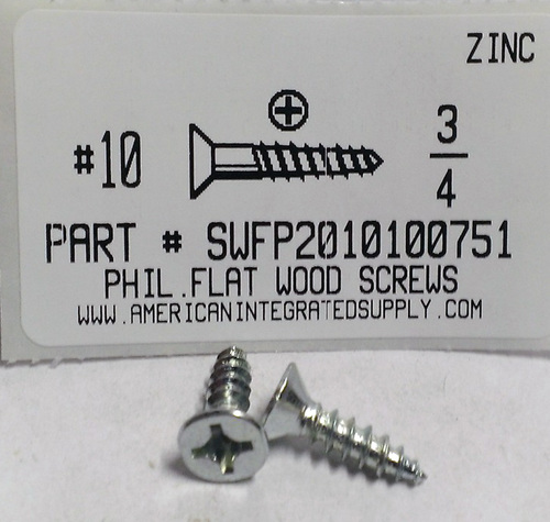 #10X3/4 FLAT HEAD PHILLIPS WOOD SCREW STEEL ZINC PLATED