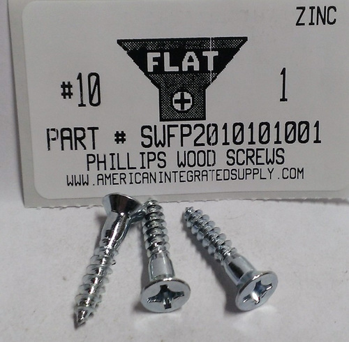 #10X1 FLAT HEAD PHILLIPS WOOD SCREW STEEL ZINC PLATED