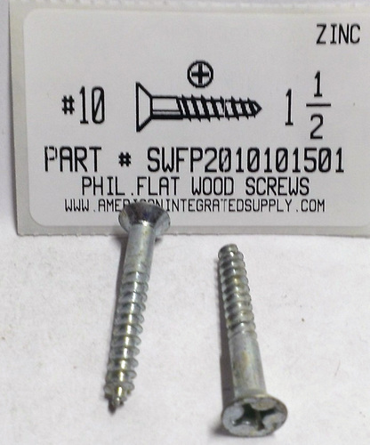 #10X1-1/2 FLAT HEAD PHILLIPS WOOD SCREW STEEL ZINC PLATED