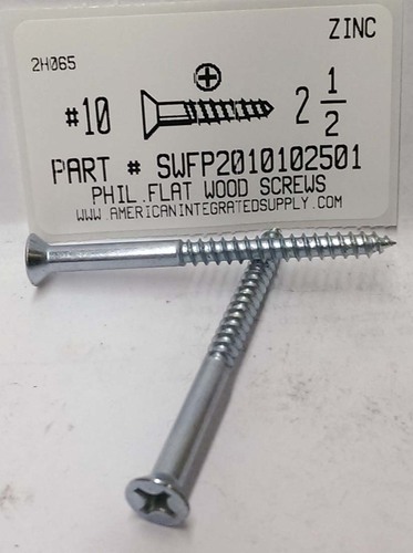 #10X2-1/2 FLAT HEAD PHILLIPS WOOD SCREW STEEL ZINC PLATED