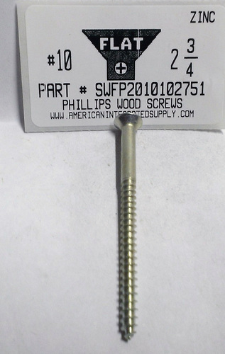 #10X2-3/4 FLAT HEAD PHILLIPS WOOD SCREW STEEL ZINC PLATED