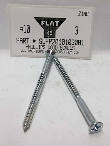 #10X3 FLAT HEAD PHILLIPS WOOD SCREW STEEL ZINC PLATED