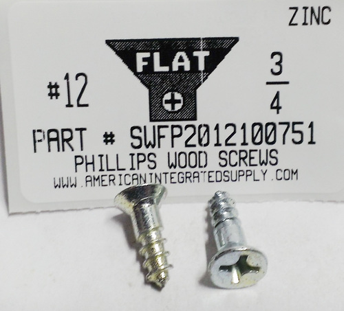 #12X3/4 FLAT HEAD PHILLIPS WOOD SCREW STEEL ZINC PLATED