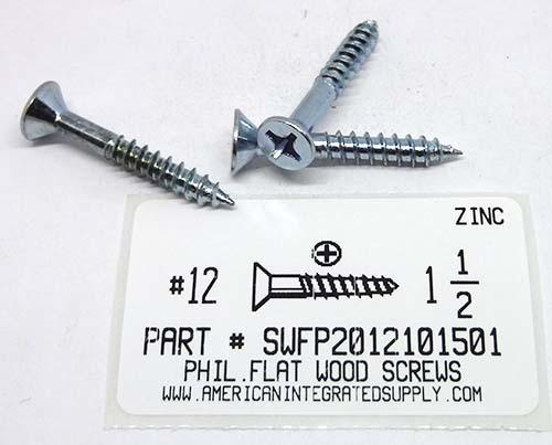 #12X1-1/2 FLAT HEAD PHILLIPS WOOD SCREW STEEL ZINC PLATED