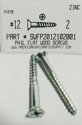 #12X2 FLAT HEAD PHILLIPS WOOD SCREW STEEL ZINC PLATED