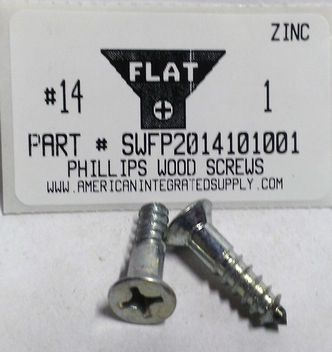 #14X1 FLAT HEAD PHILLIPS WOOD SCREW STEEL ZINC PLATED