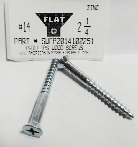 #14X2-1/4 FLAT HEAD PHILLIPS WOOD SCREW STEEL ZINC PLATED