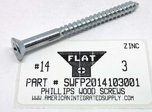 #14X3 FLAT HEAD PHILLIPS WOOD SCREW STEEL ZINC PLATED