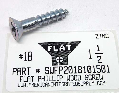 #18X1-1/2 FLAT HEAD PHILLIPS WOOD SCREW STEEL ZINC PLATED (DISCONTINUED)