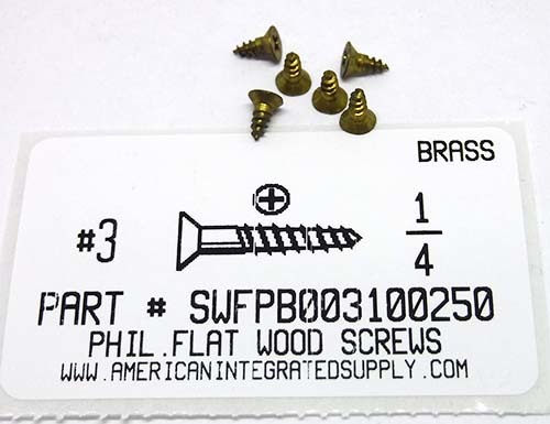 #3X1/4 FLAT HEAD PHILLIPS WOOD SCREW BRASS