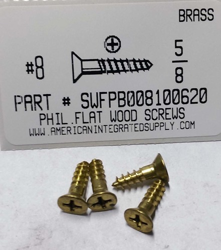 #8X5/8 FLAT HEAD PHILLIPS WOOD SCREW BRASS