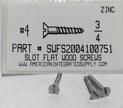 #4X3/4 FLAT HEAD SLOTTED WOOD SCREW STEEL ZINC PLATED