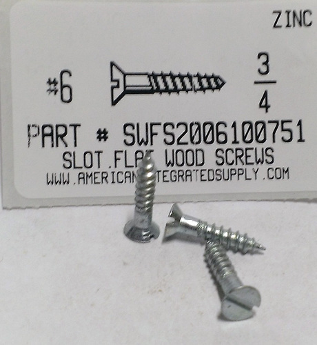 #6X3/4 FLAT HEAD SLOTTED WOOD SCREW STEEL ZINC PLATED