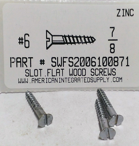 #6X7/8 FLAT HEAD SLOTTED WOOD SCREW STEEL ZINC PLATED