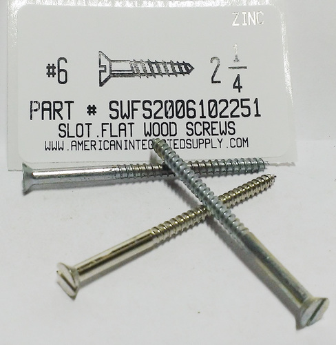 #6X2-1/4 FLAT HEAD SLOTTED WOOD SCREW STEEL ZINC PLATED