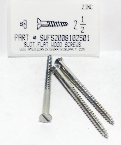 #8X2-1/2 FLAT HEAD SLOTTED WOOD SCREW STEEL ZINC PLATED